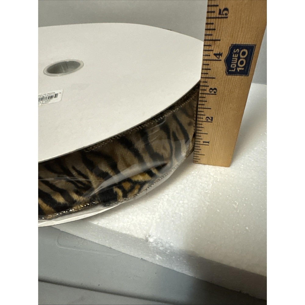 Gold Metallic Tiger Print Faux Fur Decorative Ribbon 2 Inch Wide Craft Spool - Picture 11 of 11
